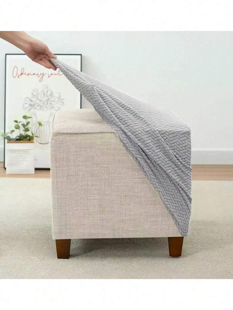 1pc Solid Color Twill Fabric Ottoman Cover, Suitable For Home And Hotel, Square Sofa Footstool Dust-Proof Protective Cover, Applicable To Multiple Scenarios - Light Grey - View 4