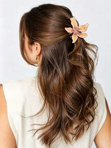 Summer Beach Vintage Gradient Lily Hair Claw, Oil-Drip Enamel Petal Exquisite Rhinestone Hair Clip, Luxury Gilded Alloy Material Non-Pulling Hair, Beach Vacation, Evening Dress, Photo Styling, Commute Half-Up Hair Accessory, Hibiscus/Hawaiian Flower Casual Zinc Alloy Hair Claw, Hair Claw Summer - Hawaiian Flower Hair Claw - View 10