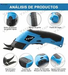 Tijera Eléctrica Inalámbrica Recargable Corta Telas, Cartón - Azul - Ver 6