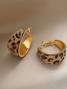 1 Pair Fashion Flocked Leopard Print Hoop Earrings, Suitable For Women's Party Wear - Earrings - View 3
