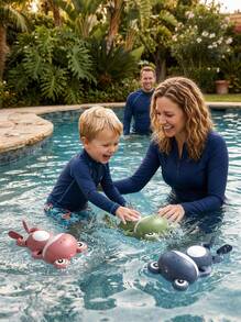1pc Funny Swimming Frog Bath Toy, Frog Swimming Water Toy, Parent-Child Interactive Game, Birthday Water Play Gift For Kids, Foldable Beach Toy, Outdoor Water Play, Pool - Multicolor - View 3