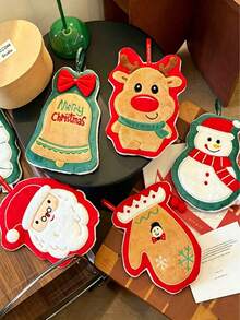 1pc Hanging Cute Cartoon Christmas Pattern Hand Towel, Strong Absorbent Quick Dry, Coral Fleece Microfiber Material, Suitable For Bathroom, Kitchen, Living Room Decor - Multicolor - View 8