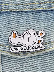 懶洋洋躺平白鴨琺瑯胸章 UnproDUCKtive 幽默辦公室懶散諧音襟章 - 白色 - 查看 4