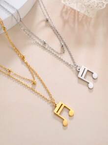 LIKGREAT 1pc Women's Fashion Stainless Steel Double Layer Y-Shaped Musical Note Necklace, Minimalist Music Symbol Pendant, Adjustable Collarbone Chain, Niche INS Style Versatile Accessory - Music Series - View 10
