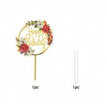 3 Stücke/1 Stück Gold Acryl Material Geburtstagskuchen Topper mit Blumenkranz und Blumen, geeignet für elegante Geburtstagsparty, Brautparty und Desserttisch Dekoration - Verschiedenfarbig - Übersicht 15