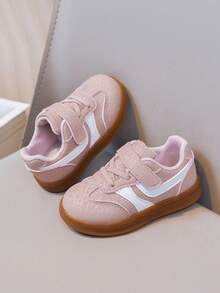 Girls' Versatile Colorblock Canvas Shoes, Lightweight Rubber Sole Hook And Loop Casual Sneakers - Pink - View 7