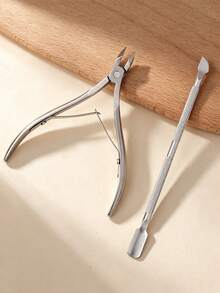 2pcs/1pc Multi-Function Cuticle Nipper Nail Art Set, Professional Stainless Steel Cuticle Pliers, Suitable For Home, Travel, Salon, Nail Tools, Nail Supplies, Essential For Nail Technicians, Cuticle Care, Gift For Women - Silver - View 1