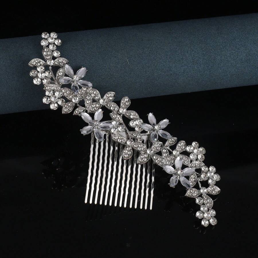 1pc Women's Rhinestone Embellished High-End Hair Comb Headpiece Hair Accessory Hairband Crown European American Ball Party Birthday Party Adult Wedding Photography Alloy Rhinestone Bridal Crown Event Jewelry Accessory Hair Pin - Silver - View 1