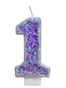 1 pezzo Candela numero 0-9 con pentagramma glitterato viola, stile principessa, stile girly, fatta a mano fai-da-te, decorazione per torta di compleanno per bambini - Lilla Viola - Visualizzare 11