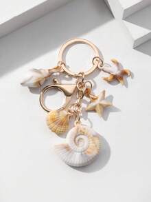 1 Set 4pcs Unisex Dual-Color Acrylic Conch Shell, Cloud, Small Shell, Starfish Keychain Pendant Summer Beach Series Gift For Friends Key Chain - Multicolor - View 7