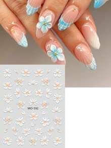 3PCS Elegant Tropical Frangipani Flower Nail Stickers 3D Kawaii Embossed Floral Nail Art Decals For Summer Holiday/Wedding Party DIY Nail Charms Decorations - Multicolor - View 4