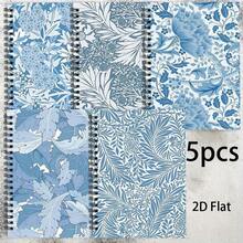 5pcs A5 Premium Spiral Notebook Set, Suitable For Daily Office Use, Blue And White Floral Fashion Design, Applicable For Various Celebrations, Back To School Season, School Supplies - 5pcs - View 2