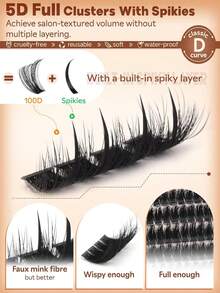 C/D Curl 204pcs Manga Style Spiky Lightweight Cluster False Eyelashes, Fluffy Anime Style Reusable Faux Mink Fairy Single Cluster Eyelash Extensions - 黑色 - 查看 4
