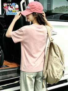 Rosa  Mädchen Kurzarmshirt mit zwinkerndem Hello Kitty Print, bunte "Hello Kitty" Schrift, lässiges Rundhals T-Shirt - Pink - Übersicht 3