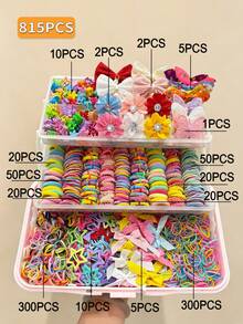 815 Stücke/Set Haaraccessoires für Schülerinnen, Satin-Schleifen, 3D-Stoffblumen-Haargummis, Mesh-Schmetterlinge, bunte Stern-Clips mit Macaron-Haarbändern, weich und nicht schädlich, frisches und minimalistisches Design, geeignet für Partys, Kunstaufführungen, Wochenendausflüge, tägliche Haarclips und Flecht-Haaraccessoires-Set - Verschiedenfarbig - Übersicht 5