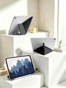 黑色多折筆槽平板保護殼，相容 iPad Mini 4/5/6/7/Air/Air 2/9.7/10.2/10.5/10.9 (Air 4-Air 8)/Pro 11/10th Gen/A16/Pro 11 2024/12.9/Pro 13 2024 機型，內裡因染色批次可能略有色差，內建筆槽，不含筆 - 黑色 - 查看 10