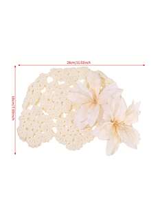 1 pieza Gorro turbante boho de ganchillo floral con tejido calado, gorro para el cabello con rosa roja, rosa rosa y lirio blanco, accesorios para el cabello para mujer, envoltura para la cabeza para vacaciones en la playa - Multicolor - Ver 6