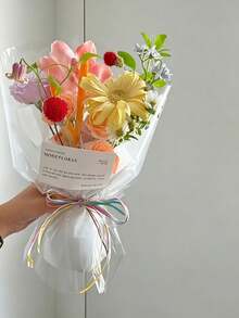 5m Multicolor Raffia Paper Rope Ribbon, Suitable For Gift Wrapping, Floral Arrangement And Wedding Bouquet, Party Decoration Paper Rope - Multicolor - View 4