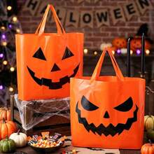5pcs Halloween Gift Bags, Halloween Pumpkin Face Tote Bags, Halloween Party Decoration Gift Bags, Halloween Candy Bags, Halloween Decorations, Halloween Party Supplies, Halloween Store Shopping Bags, Durable Plastic Bags, Halloween Storage - Multicolor - View 2