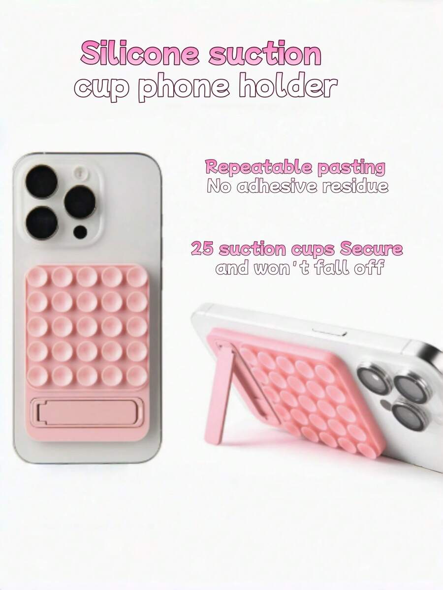 1pc Foldable Suction Cup Phone Holder, Multi-Angle Desktop Phone Stand, Non-Slip Silicone Screen Support Base, Portable Pocket Display Stand, Desktop Decoration, Suitable For Bathroom Mirror, Desktop And More, Perfect For Portable Travel And Office Gift