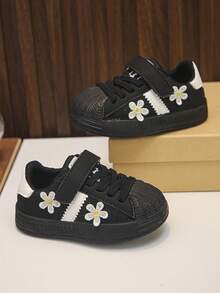Black & White Infant Shell Head Sports Shoes - Non-Slip Soft Sole - Black - View 5