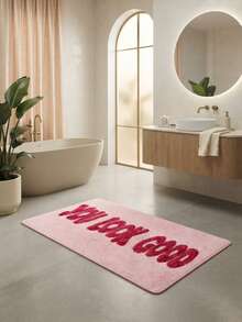 1pc Minimalist Solid Pink Faux Cashmere Letter Print Floor Mat, Soft Absorbent Machine Washable Kitchen Rug, Fresh Entrance Mat, Rectangular Low Pile Holiday Home Decor Mat, Suitable For Living Room, Bedroom, Kitchen, Laundry Room - Baby Pink - View 2