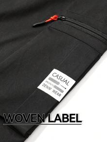 1 buah Celana Kargo Pria Musim Semi/Gugur dengan Banyak Saku, Celana Panjang Gaya Jalanan dengan Kaki Lebar, Pinggang Elastis dengan Tali Serut, Label Samping, Warna Hitam Sporty - Hitam - View 6