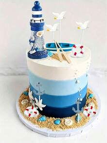 11pcs Nautical Theme Cake Decor Set, Sailboat Lighthouse Seagull Baking Cake Decoration Set, Suitable For Nautical Theme Birthday Cake Decoration, Cute Realistic Mini Figurines - Multicolor - View 5