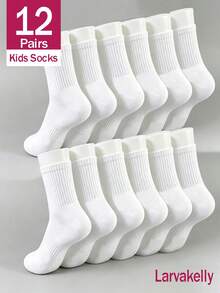 6/12/18/24 Pairs Kids White Sports Socks, Simple Versatile Mesh Short Socks, Spring/Autumn/All-Season Sports Socks For Students, First Day Of School - White - View 1