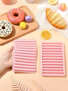 Macaron Light Pink 12-Cavity Mixed Long Strip Mold 3D Ribbed/Geometric Long Strip Multi-Shape Baking Mold Wave Straight Tube Macaron Pink Long Strip Mold, Premium Silicone, Oven And Freezer , Non-Stick And Easy Release, Suitable For Cake Decoration, Baking Pastries, Aromatherapy, Handmade Soap - Multiple Styles - View 2