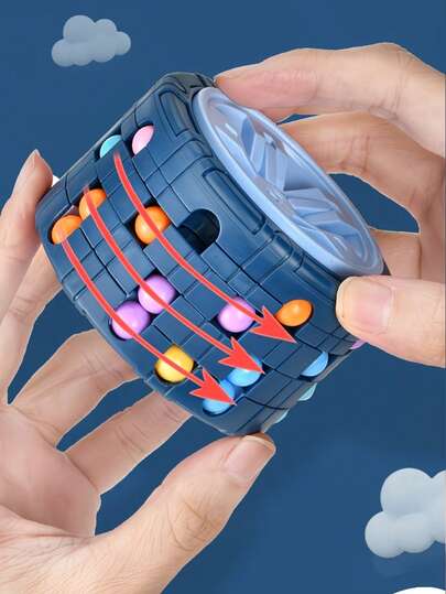 2pcs. Fun 3D Cylinder Toy, Magic Bean Gyroscope, Rotating Sliding Puzzle Game, Stress Relief Educational Toy (Red, Blue, Black), Spatial Logic Training Travel Game, Educational Stress Relief Toy, Christmas Gift, Easter Basket Filler, Halloween Party Favor, Perfect For Sensory Regulation! This Is A 3D Cube Puzzle With Gyroscope Rotating Maze Function,