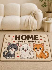 1 Peça Tapete de Entrada Fofo com Estampa de Gatinho de Desenho Animado HOME SWEET HOME 3 Gatos Adoráveis Tapete de Boas-Vindas Tapete de Área de Estimação Fofo Adequado para Porta da Frente Corredor Entrada Sala de Estar Quarto Decoração de Casa para Amantes de Gatos Mulheres Meninas Crianças Presente de Inauguração de Casa Tapete - Bege - Visão 2