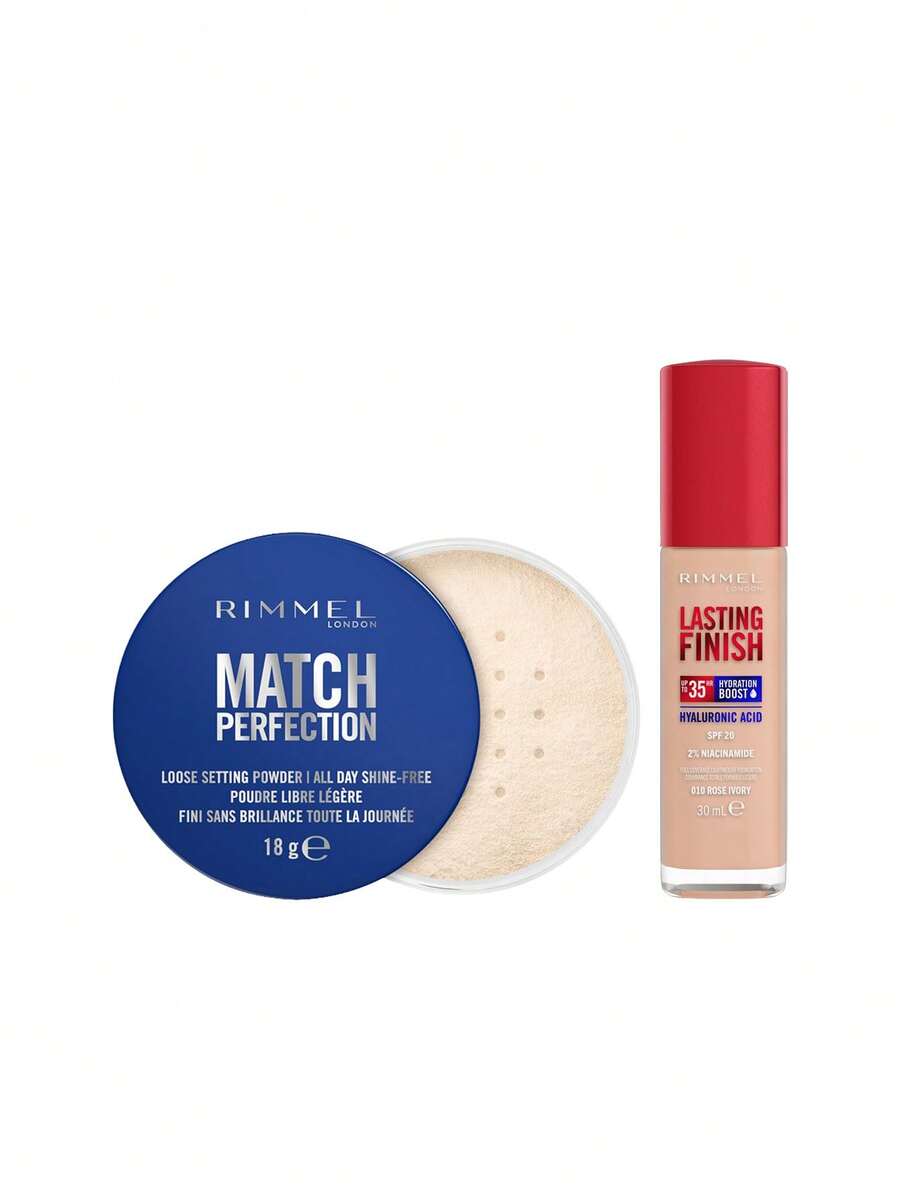 【組合組】Rimmel Match Perfection 散粉 001 透明色 + Lasting Finish 35 HR 粉底液 010 玫瑰象牙色 30ml - 001 半透明+010 玫瑰象牙色 - 查看 1