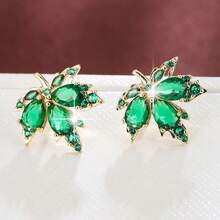 1 Pair Elegant Maple Leaf Design Cubic Zirconia Stud Earrings For Women, Casual Gift Design - Multicolor - View 8