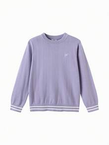 Balabala Suéter de punto suave para niña preadolescente, top básico tipo pullover cómodo para capas en otoño e invierno, para niños y niñas - tono morado blanco - Ver 4