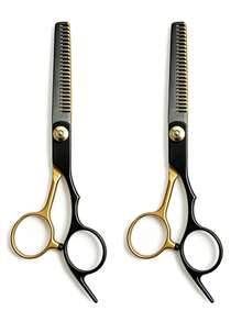 2pcs/1pc Professional Hair Scissors And Trimmer Set - Stainless Steel Black Gold Hair Scissors Set With Styling Comb, Ergonomic Design Salon Grade Home Haircutting Tools, Perfect Gift For Hairstylists - Multicolor - View 12