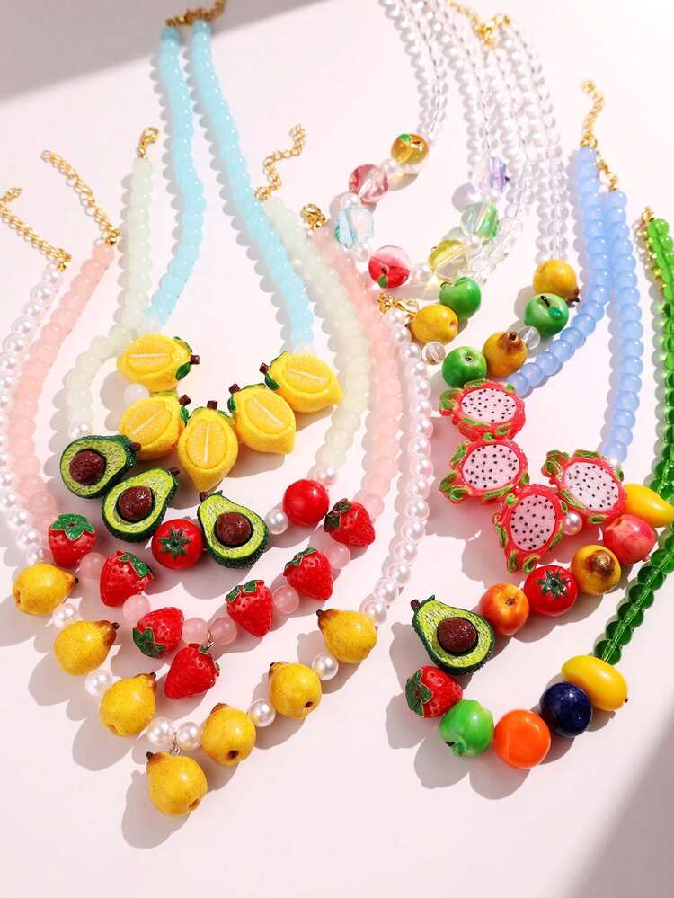 Cute INS Colorful Dopamine Lemon Avocado Beaded Necklace, Fresh Fruit Pearl Minimalist Versatile Choker For Spring/Summer, Suitable For DIY Gift For Friends - Multicolor - View 5