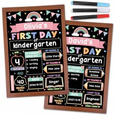 First And Last Day Of School Sign, Double Side Chalkboard With Frame Reusable Erasable Milestone Board With Liquid Chalk Markers, Back To School Photo