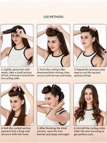 1 Set Heatless Curling Set With Satin Sleep Cap, Heatless Foam Curlers For Overnight Natural Waves, Soft Foam Curling Rods, Damage-Free DIY Hairstyling Tool, 3 Colors Black/Coffee/Pink, Gentle Curling Kit For Women With Long Hair For Sleeping - One Size Fits All - View 5