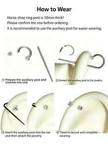 1PC/2pcs/Set Luxury Style Exquisite Versatile Stainless Steel 18G 4-Prong Zirconia C-Shaped Stud Earrings, Sparkling CZ Stainless Steel Spiral Cartilage Piercing Earrings, Suitable For Daily Wear, Can Be Used As Gifts For Various Occasions Like Valentine's Day, Birthday, Graduation Season - 1pc-silver - View 7