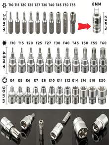 34pcs Torx Socket & Bit Set, Includes E-Type Sockets And Star Bits, Durable Plastic Storage Case, Professional Automotive Repair Tool, Suitable For Brake Calipers, Engine Cylinder Head, Motorcycle ATV Mechanical Disassembly - A-34 Pieces - View 3