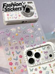 1 buah Stiker Kupu-kupu Bunga Gaya Bordir Macaron, dengan Pita, Bulan Sabit, Bintang, Mawar Kecil, dan Elemen Pelangi, Cocok untuk Perlengkapan Kantor, Kamera CCD, Lensa Ponsel, Stiker Casing Earphone, Kolase Elemen Musim Semi Gratis, Dekorasi Digital Gaya yang Lembut dan Segar - 1 buah Kupu-kupu Bunga - View 1