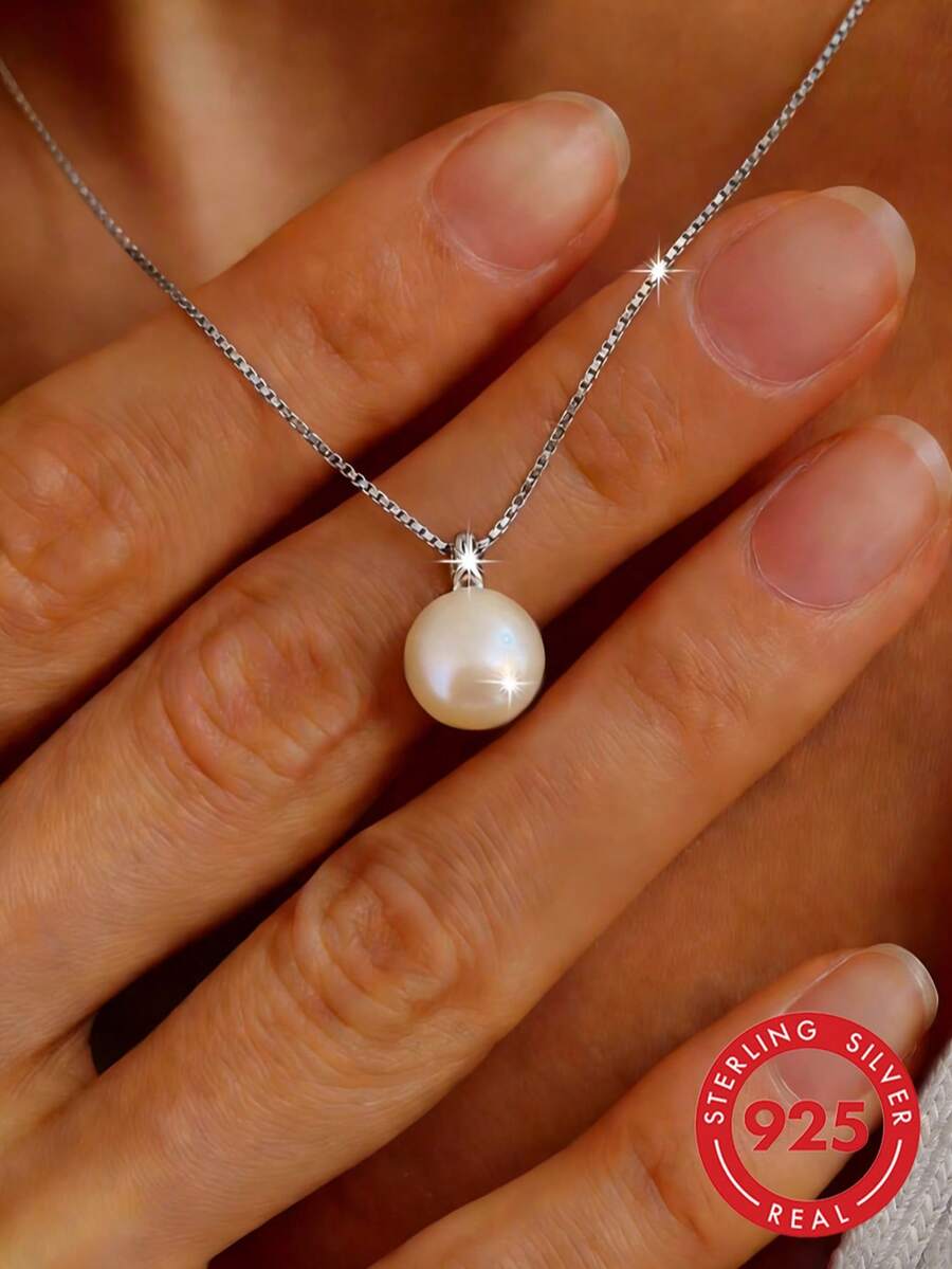 1pc S925 Sterling Silver French Classic Design Freshwater Pearl Pendant ...