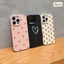 3pcs Heart Print Faux Leather Texture Anti-Drop Anti-Scratch Anti-Slip Phone Case Set, Kawaii Heart Aesthetic Design (Red Mini Heart, Beige Gradient Heart, White Line Heart), Compatible With IPhone 11/12/13/14/15/16/16 Plus/17/17 Pro/17 Pro Max/16e & Galaxy S24 Ultra/S25 Ultra/A06 - Multicolor - View 41