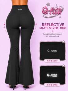 Q-AND QAND 1件女款高腰黑色喇叭腿緊身褲，提臀收腹瑜伽褲，適合秋季健身、健身房、皮拉提斯與休閒穿著 - 黑色 - 查看 7