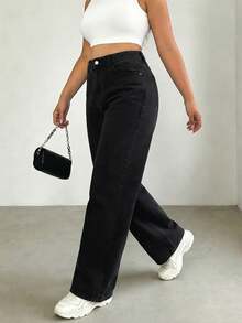 Celana Jeans Denim Hitam Kasual Serbaguna Ukuran Plus untuk Musim Gugur - Hitam - View 4