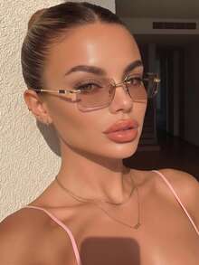 1件女款無框邊緣長方形小框海洋切片多巴胺Y2K金屬復古波希米亞度假裝飾時尚眼鏡，適合海灘、海邊、街拍、約會、開車、徒步、戶外活動，中性美學 - 彩色 - 查看 21