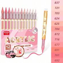 GuangNa 12/24 Acrylic Paint Markers , Skin Color Brush Tip Acrylic Paint Pens For Pumpkin Paint, Rock Painting, Wood, Glass, Paper, Coloring Book, Ceramic, Canvas, DIY Crafts, Water-Based Ink - Sets - View 13