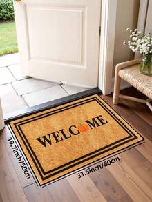 1pc, Autumn Minimalist Pumpkin Welcome Black Frame Pattern Doormat, Seasonal Style Machine Washable Polyester Fiber Mat, Suitable For Indoor, Outdoor, Daily Decoration, All Season Use - Yellow - View 9