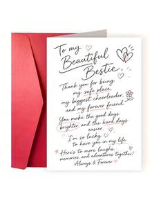 1pc Greeting Card And 1pc Envelope, Card For Best Friend, Expressing Gratitude For Best Friend, Birthday Or Thanksgiving Gift, Flat Note Card, Commemorative Card For Female Friends - Multicolor - View 7